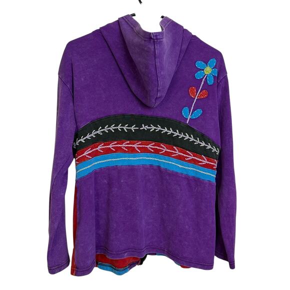 Rising International Hoodie Womens Large Purple Floral Hippie Embroidered Nepal - Picture 2 of 8